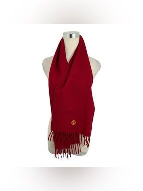 Vintage Lauren Ralph Lauren Unisex Solid Red Scarf Fringe Crest Winter Fall